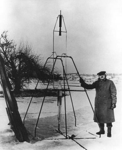 Goddard with his Liquid Fuel Rocket